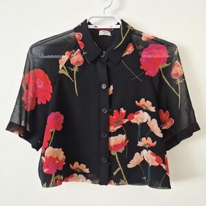 Wilfred Black Red Cropped Blouse with Dress Shirt Collar